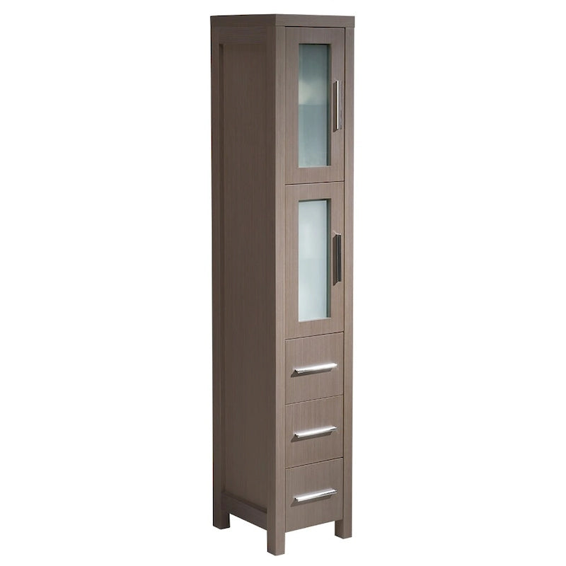 Espresso Plywood Bathroom Linen Tower with Frosted Glass Doors - 68" Tall