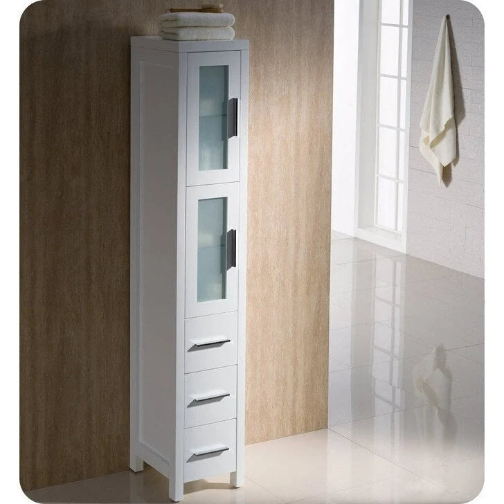 Espresso Plywood Bathroom Linen Tower with Frosted Glass Doors - 68" Tall