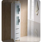 Espresso Plywood Bathroom Linen Tower with Frosted Glass Doors - 68" Tall