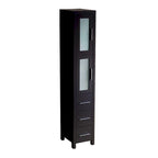 Espresso Plywood Bathroom Linen Tower with Frosted Glass Doors - 68" Tall