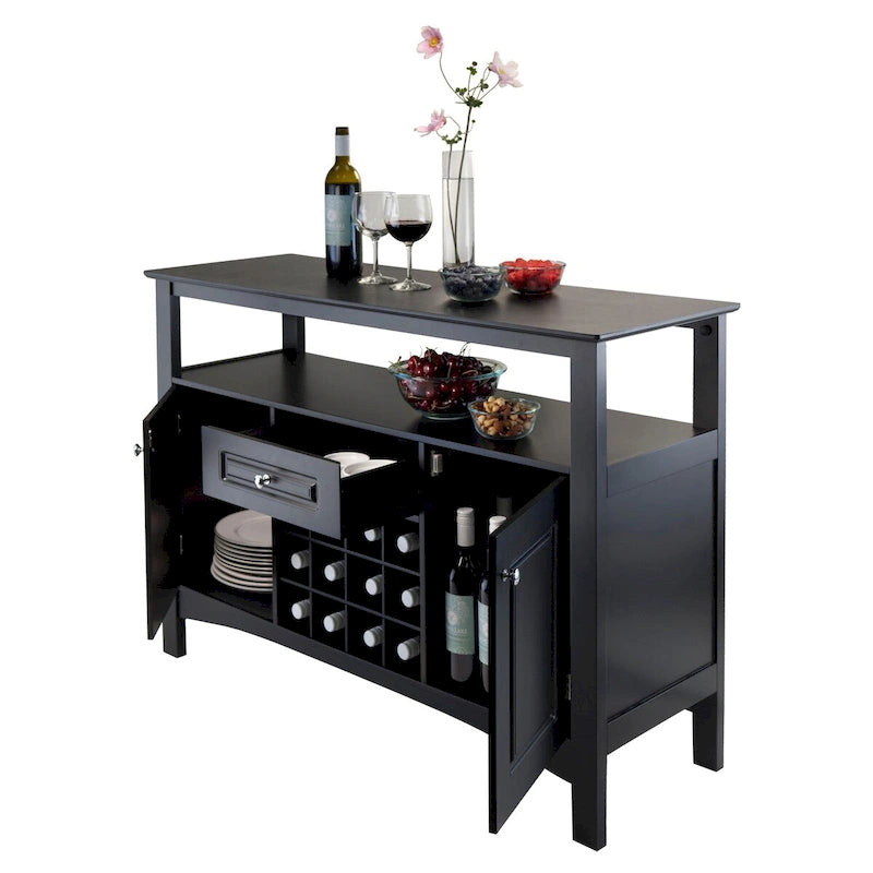 Black Buffet Cabinet with Wine Storage
