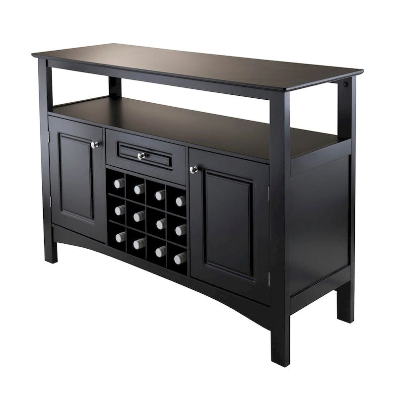 Black Buffet Cabinet with Wine Storage