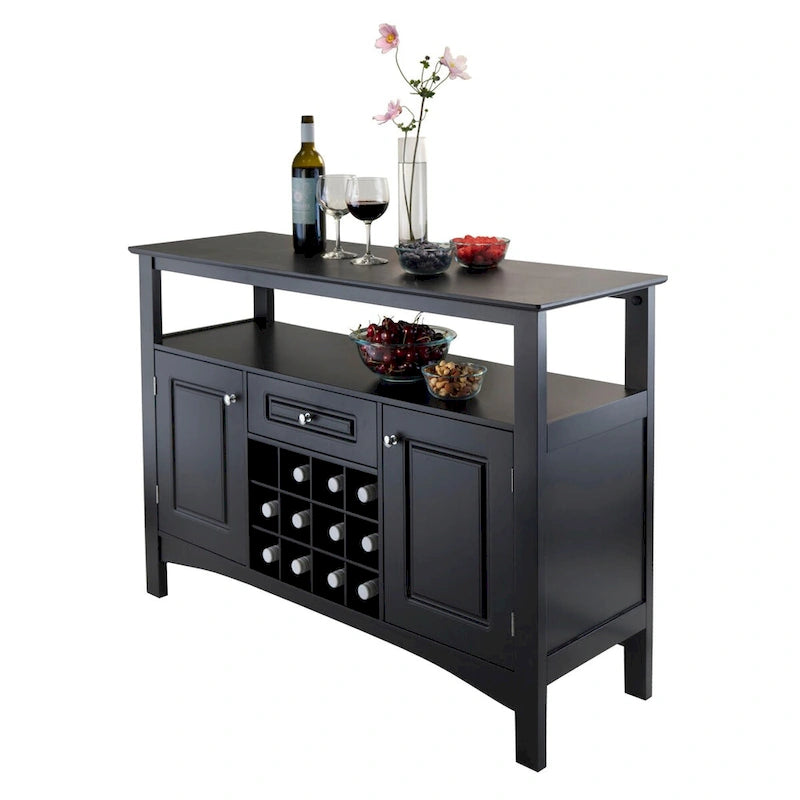 Black Buffet Cabinet with Wine Storage