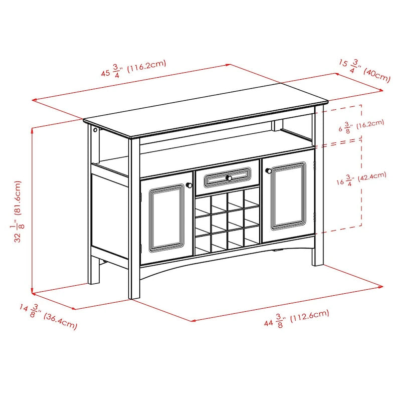 Black Buffet Cabinet with Wine Storage