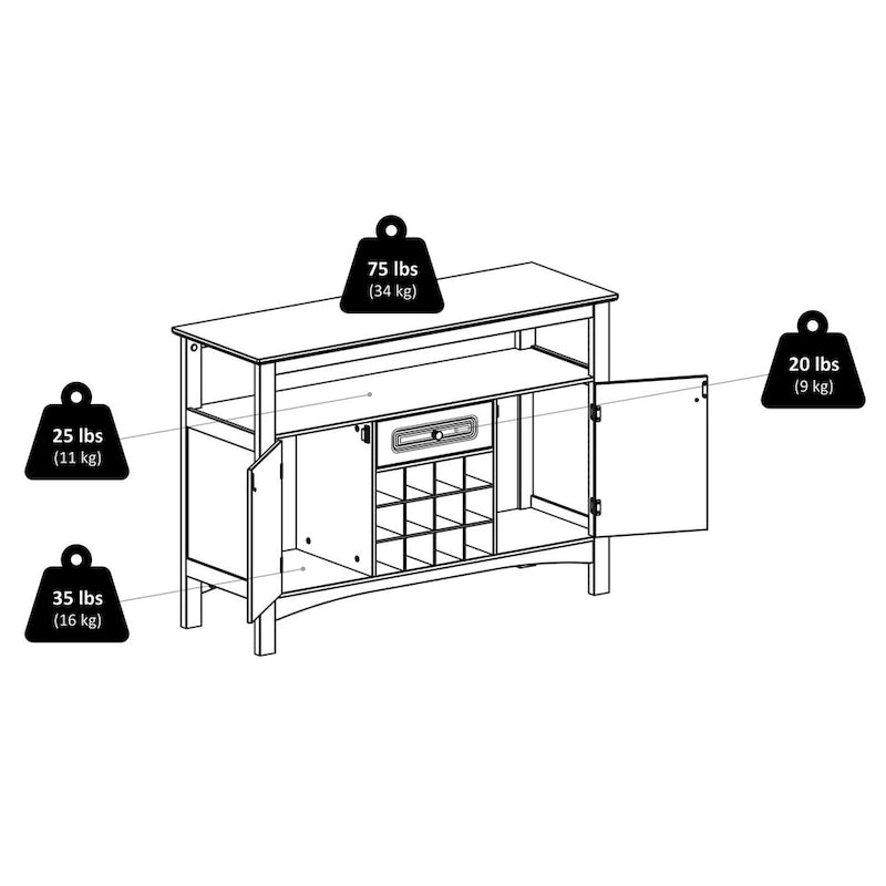 Black Buffet Cabinet with Wine Storage