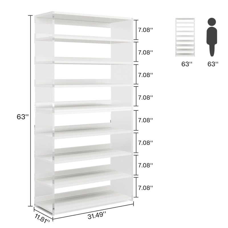 9-Tier Wood Shoe Storage Rack with Acrylic Side for Entryway