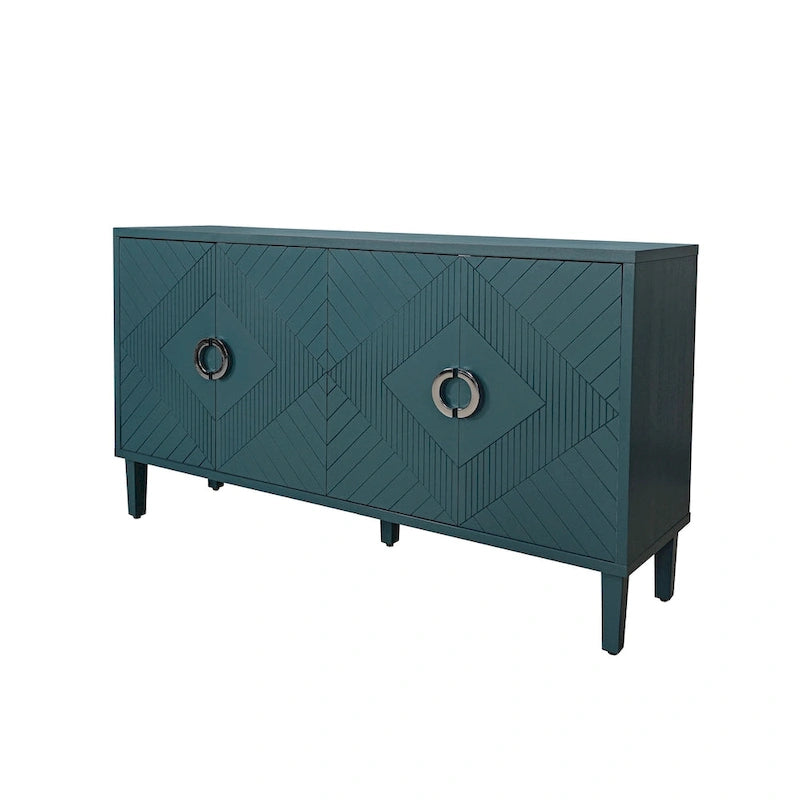 Stylish and Functional 4-Door Storage Cabinet with Pine Legs and MDF