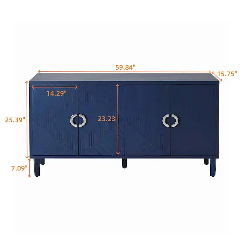 Stylish and Functional 4-Door Storage Cabinet with Pine Legs and MDF