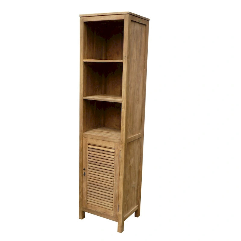 Natural Teak Louvered Storage Cabinet with 3 Shelves