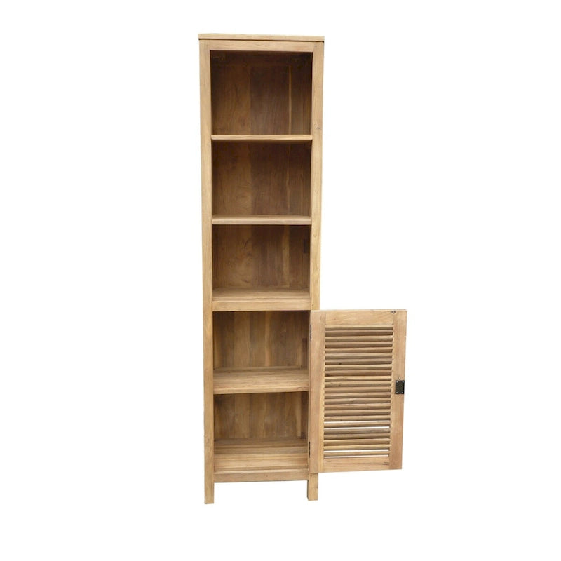 Natural Teak Louvered Storage Cabinet with 3 Shelves