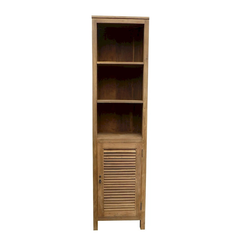 Natural Teak Louvered Storage Cabinet with 3 Shelves