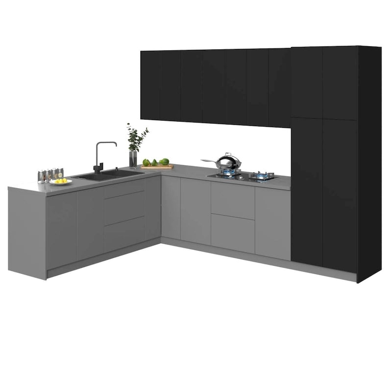 Gray & Black Kitchen Cabinet Set - 8x10ft