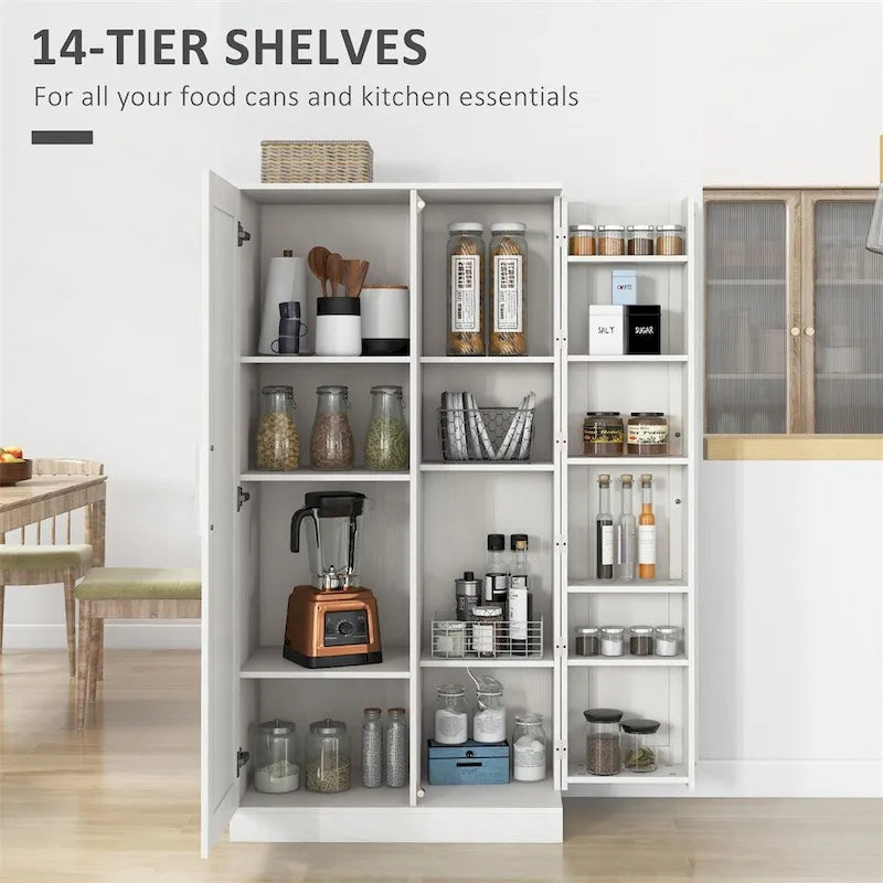 14-Tier Freestanding Kitchen Pantry Storage Cabinet with 2 Doors
