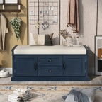 Storage Bench with 2 Drawers and 2 Cabinets, Shoe Bench with Removable Cushion for Living Room, Entryway