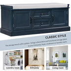 Storage Bench with 2 Drawers and 2 Cabinets, Shoe Bench with Removable Cushion for Living Room, Entryway