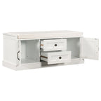 Storage Bench with 2 Drawers and 2 Cabinets, Shoe Bench with Removable Cushion for Living Room, Entryway
