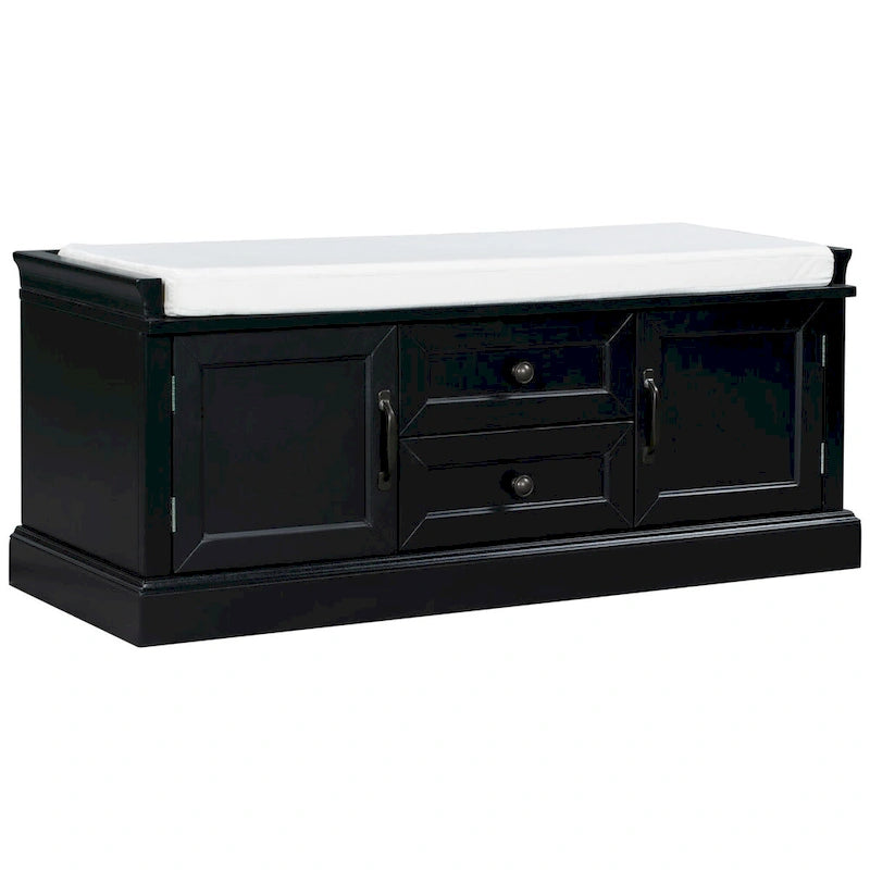 Storage Bench with 2 Drawers and 2 Cabinets, Shoe Bench with Removable Cushion for Living Room, Entryway