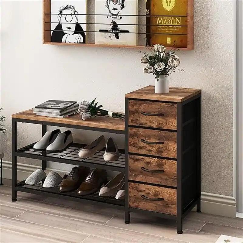 3-Tier Shoe Storage Bench Shoe Rack with 4 Drawers - 39.37D x 11.81W x 25.3H