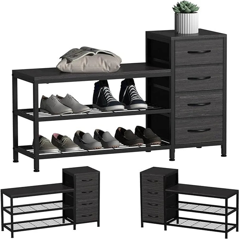 3-Tier Shoe Storage Bench Shoe Rack with 4 Drawers - 39.37D x 11.81W x 25.3H
