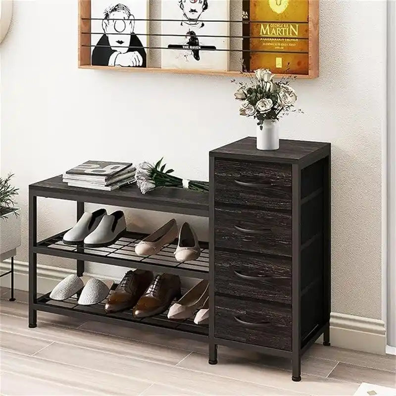 3-Tier Shoe Storage Bench Shoe Rack with 4 Drawers - 39.37D x 11.81W x 25.3H