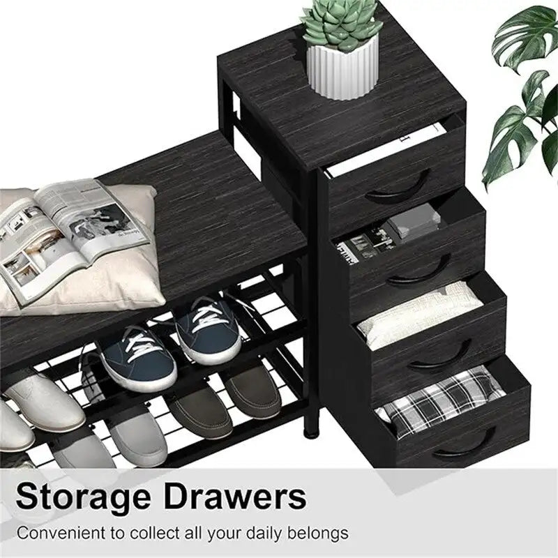 3-Tier Shoe Storage Bench Shoe Rack with 4 Drawers - 39.37D x 11.81W x 25.3H