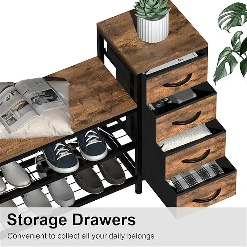 3-Tier Shoe Storage Bench Shoe Rack with 4 Drawers - 39.37D x 11.81W x 25.3H