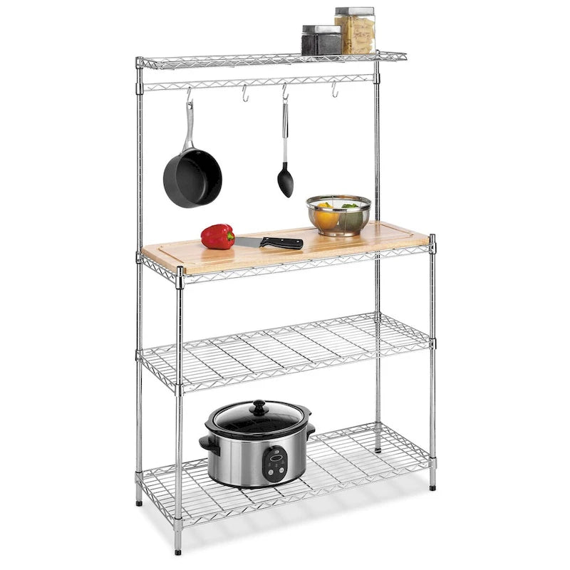 Chrome Baker's Rack with Wood Shelf - Kitchen Storage
