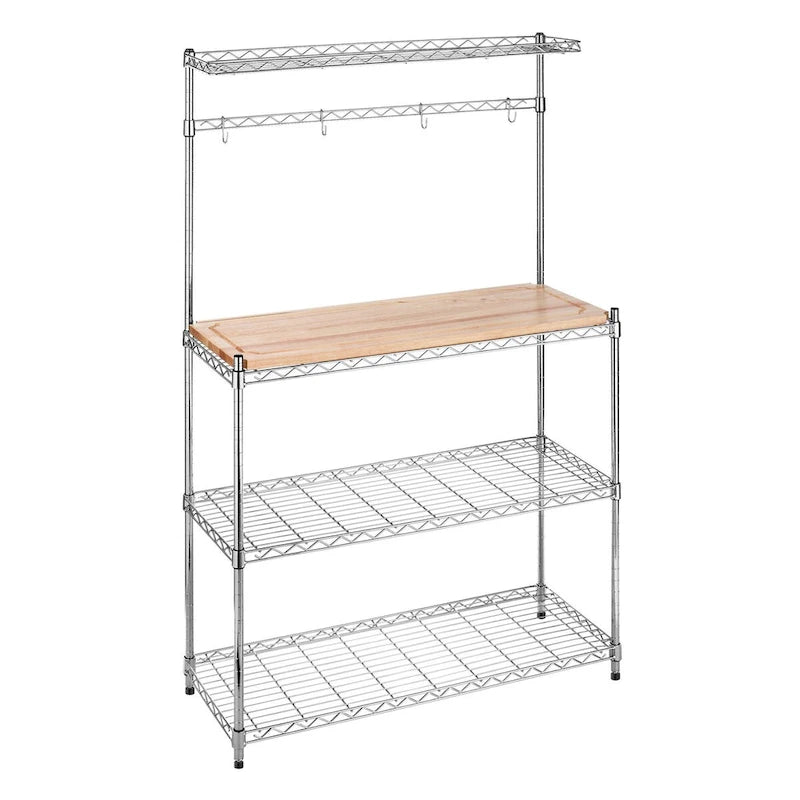 Chrome Baker's Rack with Wood Shelf - Kitchen Storage