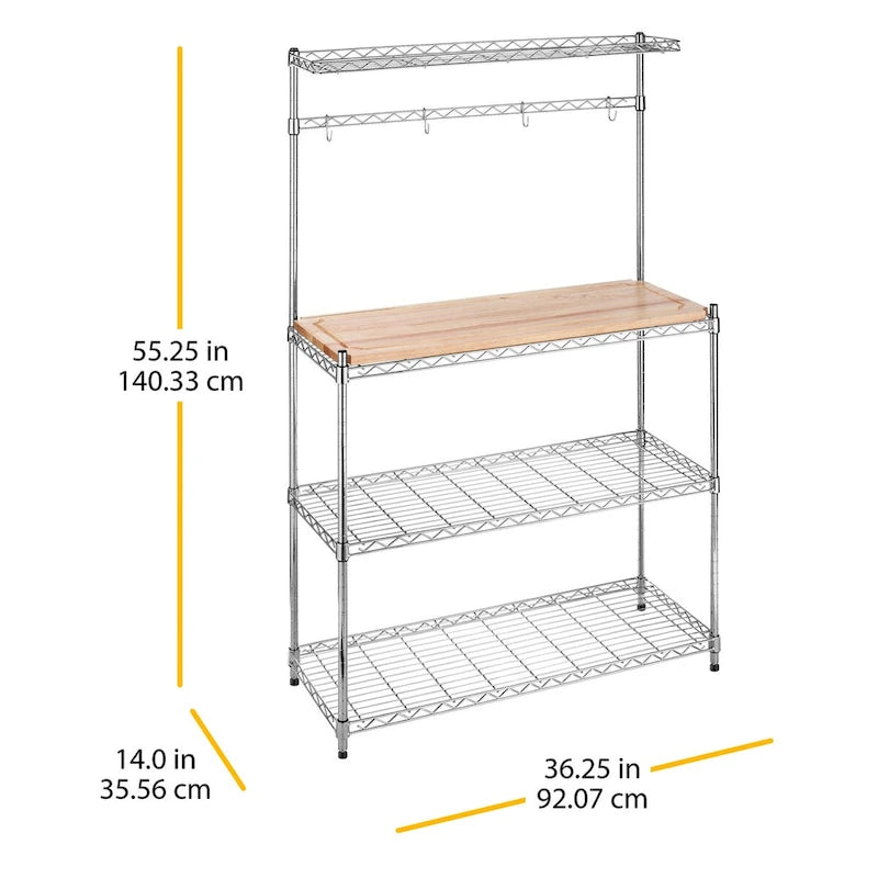 Chrome Baker's Rack with Wood Shelf - Kitchen Storage