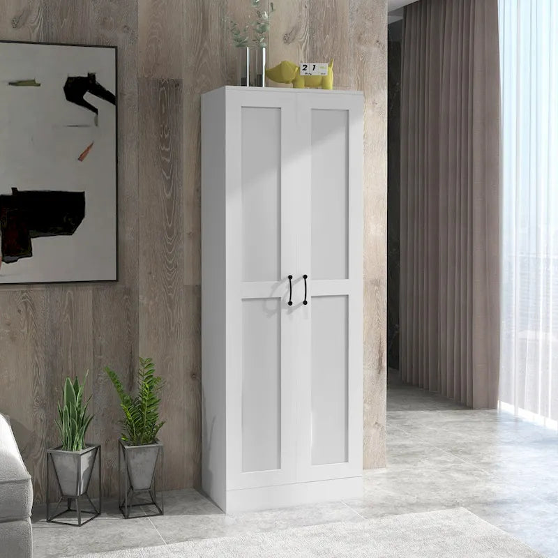 69 Tall Storage Cabinet with Movable Storage Shelves, Modern Style Pantry Cupboard Cabinet with Soft Close Doors, White