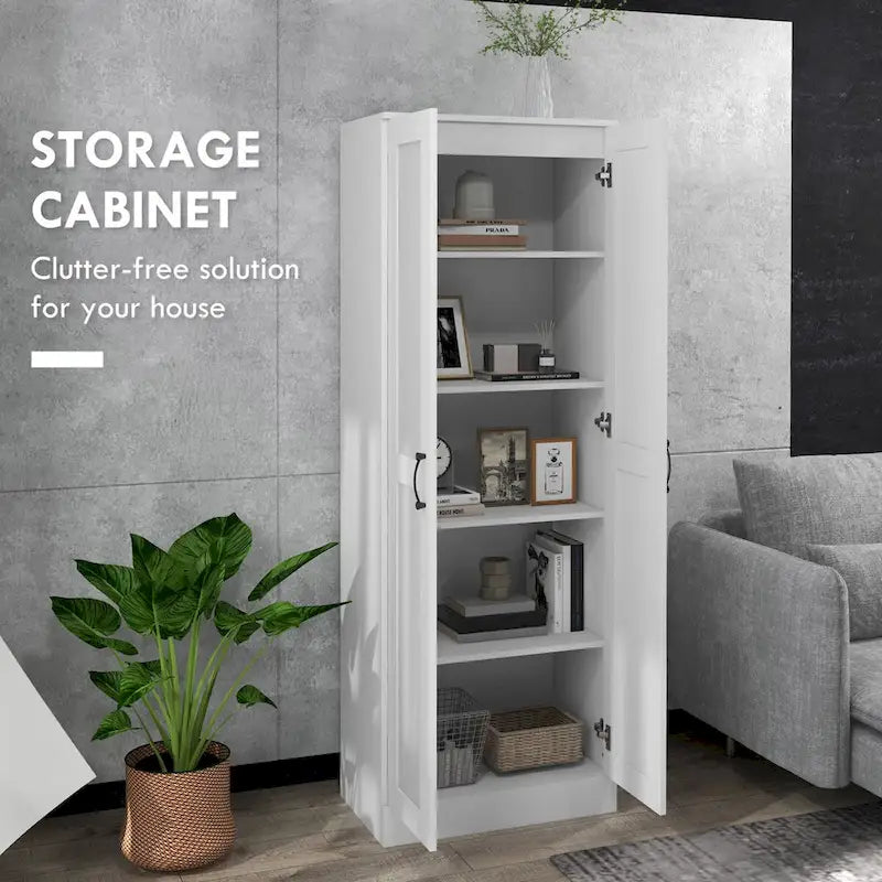 69 Tall Storage Cabinet with Movable Storage Shelves, Modern Style Pantry Cupboard Cabinet with Soft Close Doors, White