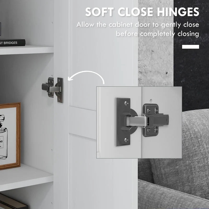 69 Tall Storage Cabinet with Movable Storage Shelves, Modern Style Pantry Cupboard Cabinet with Soft Close Doors, White