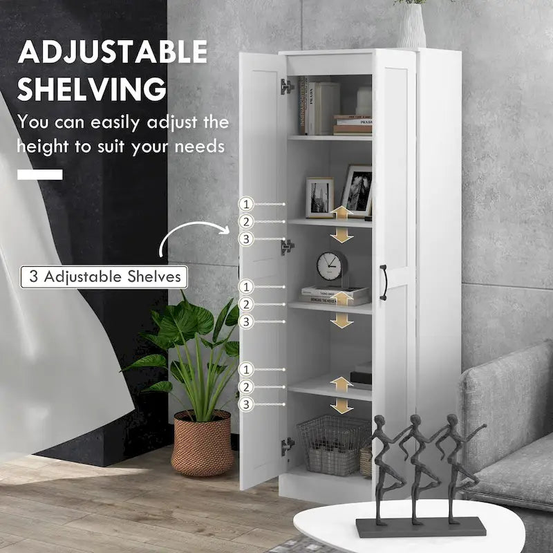 69 Tall Storage Cabinet with Movable Storage Shelves, Modern Style Pantry Cupboard Cabinet with Soft Close Doors, White