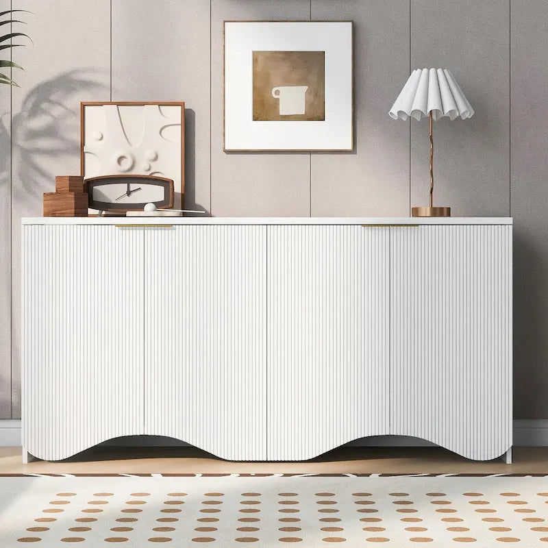 Four-Door Cabinet with Vertical Stripes and Wavy Design