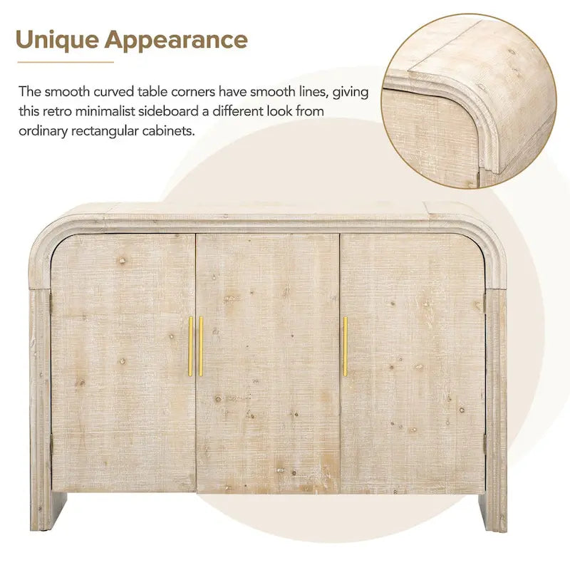 Retro Minimalist Curved Sideboard with Gold Handles