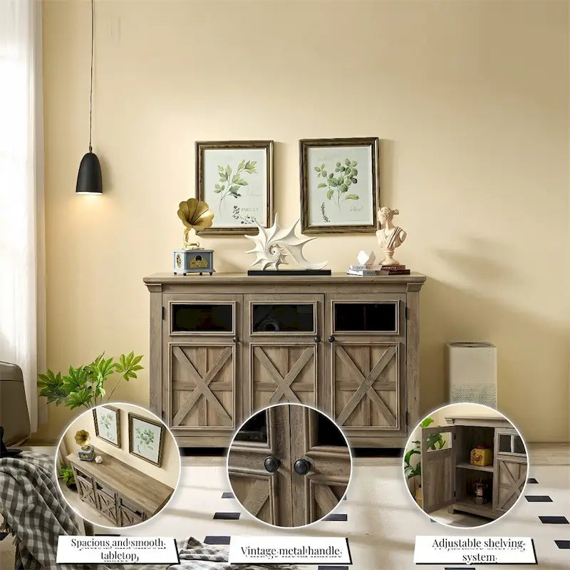 Wood Buffet Cabinet with 2 Doors and Metal Handle for Dining Room