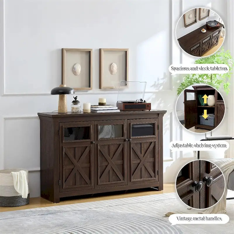 Wood Buffet Cabinet with 2 Doors and Metal Handle for Dining Room