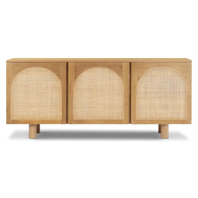 70" Oak Wood Sideboard with Cane Webbing Doors
