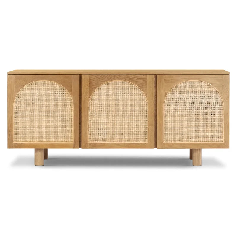 70" Oak Wood Sideboard with Cane Webbing Doors