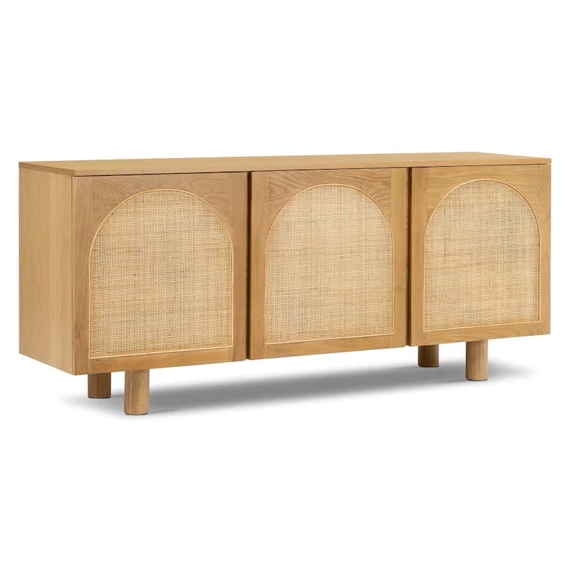 70" Oak Wood Sideboard with Cane Webbing Doors