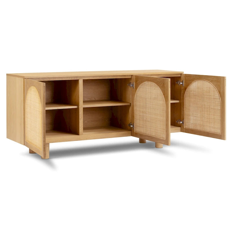 70" Oak Wood Sideboard with Cane Webbing Doors