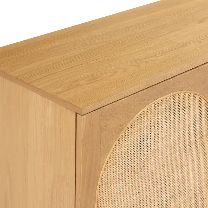 70" Oak Wood Sideboard with Cane Webbing Doors
