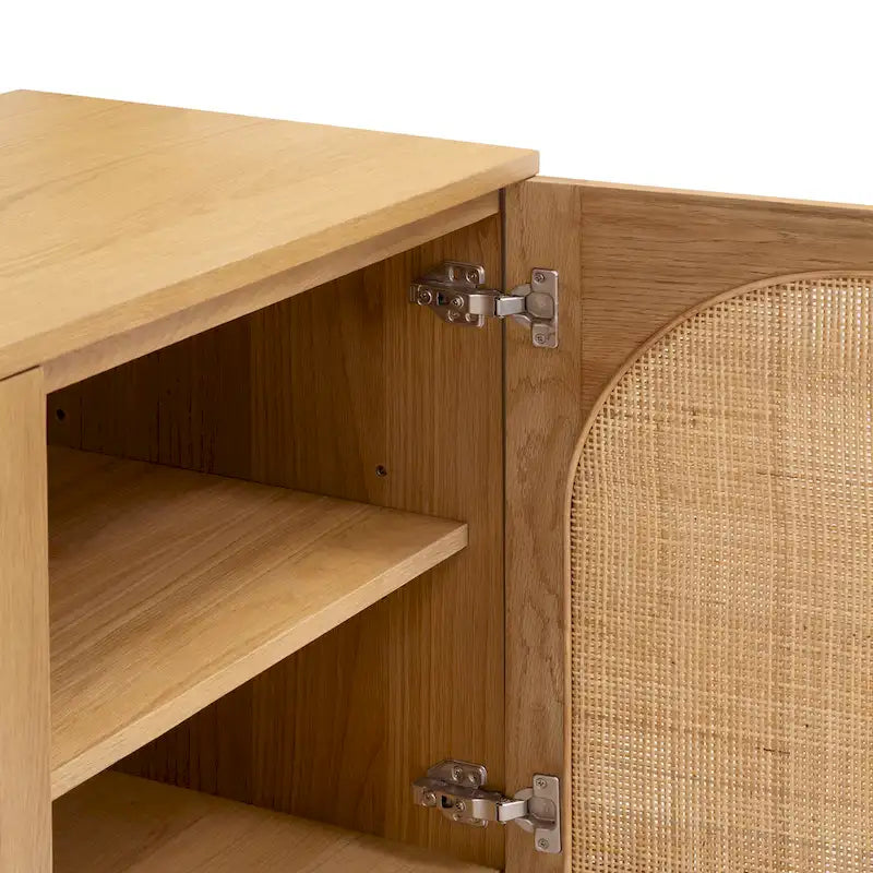 70" Oak Wood Sideboard with Cane Webbing Doors