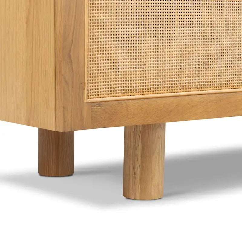 70" Oak Wood Sideboard with Cane Webbing Doors