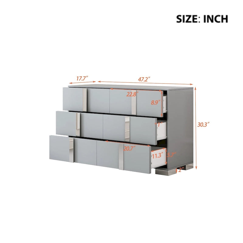 Elegant Modern Dresser with Metal Handle,Mirrored Storage Cabinet with 6 Drawers for Bedroom,Living Room
