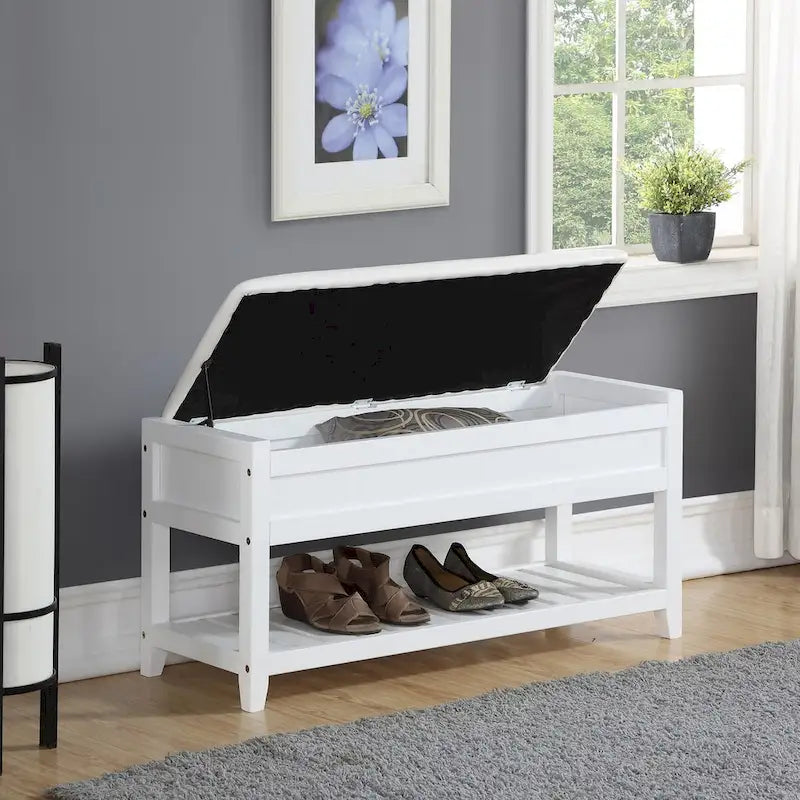 Faux Leather Seating Wood Bench with Shoe Storage