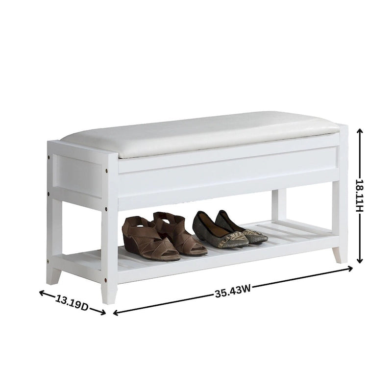 Faux Leather Seating Wood Bench with Shoe Storage