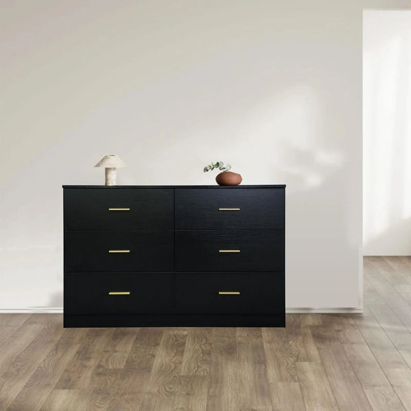 Modern Black 6-Drawer Dresser for Bedroom - Ample Storage Wide Chest o Elegant House Furniture & Kitchen Modern Black 6-Drawer Dresser for Bedroom - Ample Storage Wide Chest o Elegant House Furniture & Kitchen