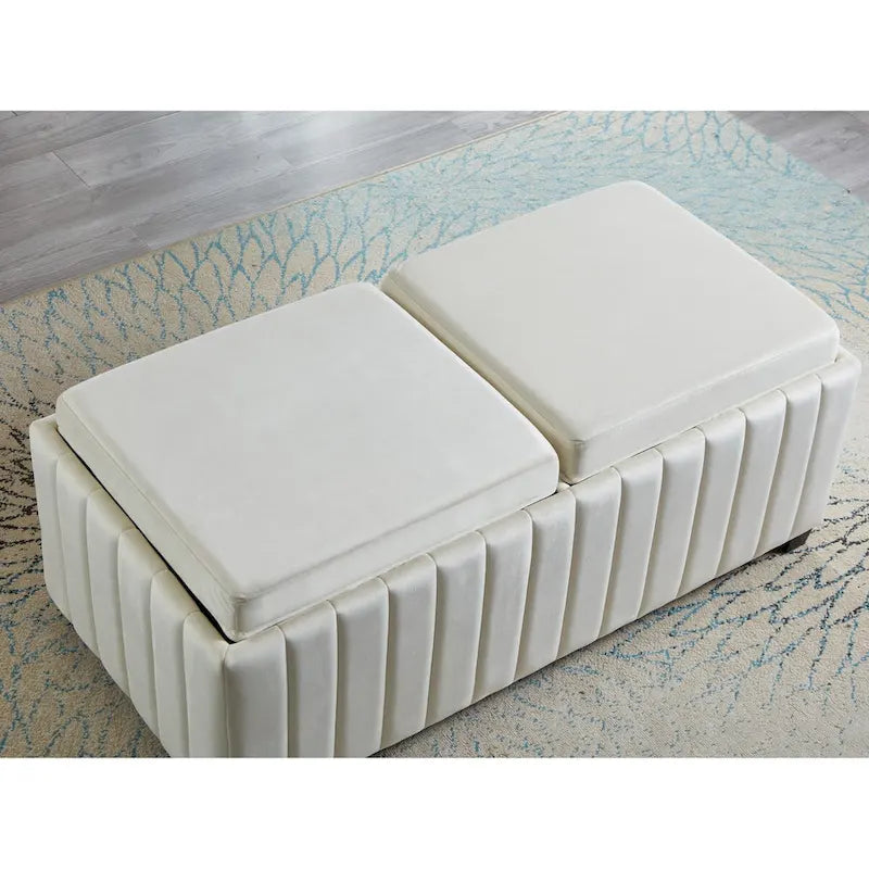 45 inch Wide Square CubeStorage Ottoman Bench,Storage Bench with coffee tray,coffee table Ottoman foot rest,BEIGE velvet fabric