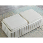 45 inch Wide Square CubeStorage Ottoman Bench,Storage Bench with coffee tray,coffee table Ottoman foot rest,BEIGE velvet fabric